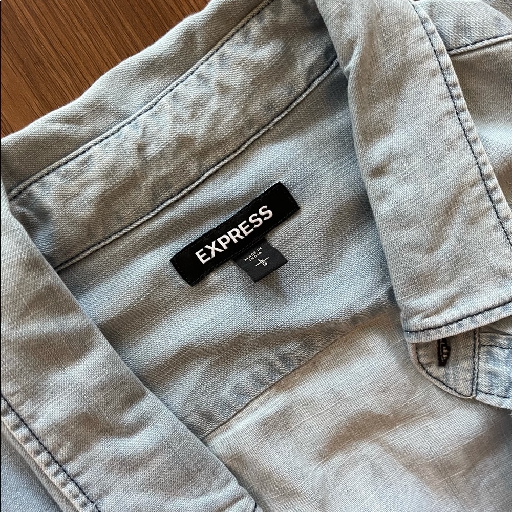 Express casual jean looking bottom down shirt